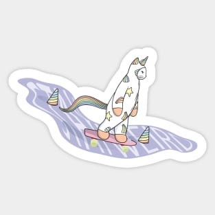 Weird Unicorn Cat skateboarding throughout the universe Sticker